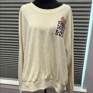 Universal Thread Cream Sweater with Heart Graphic